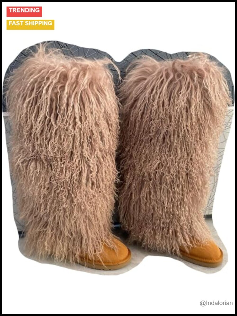 Over The Knee Mongolian Fur Boots Real Leather Fluffy Winter Snow Warm